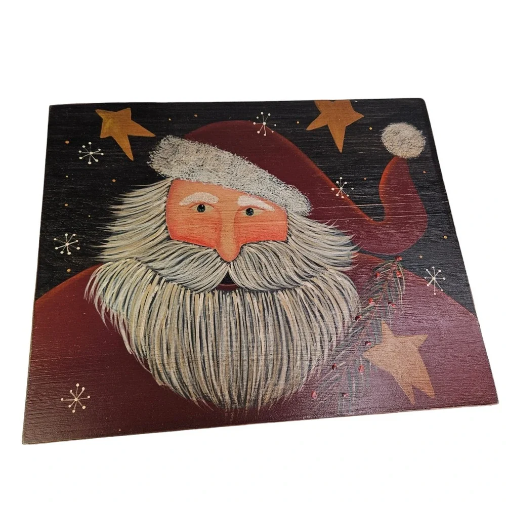 Christmas Folkart Handpainted‎ Santa Claus Footstool Primitive Decor Furniture